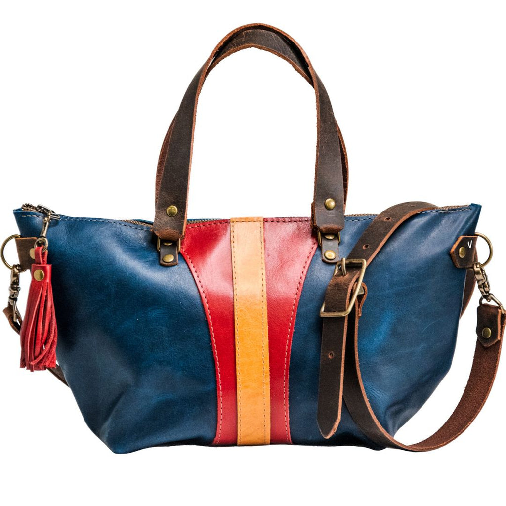 The In Blue Wonder Woman Bag | Curved Bowler | Two Colorways | Crossbody leather handmade bag