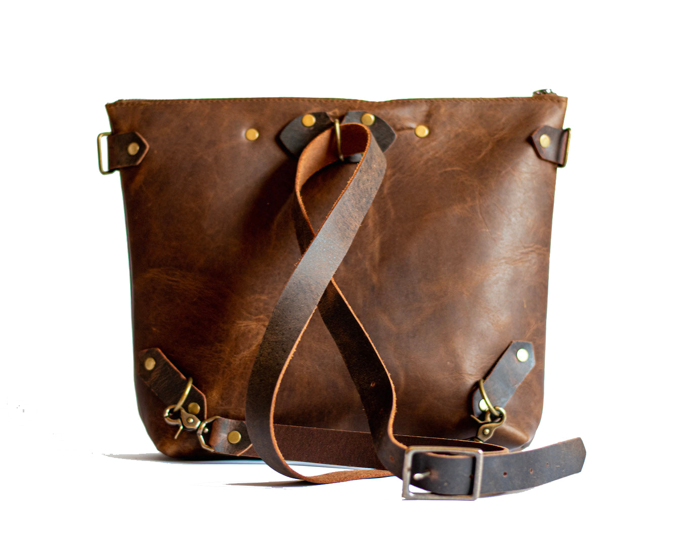 Handmade Leather Convertible Backpack Tote Crossbody (small, medium