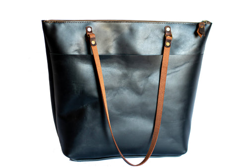  Handmade Deluxe Leather Market Tote,  - In Blue Handmade