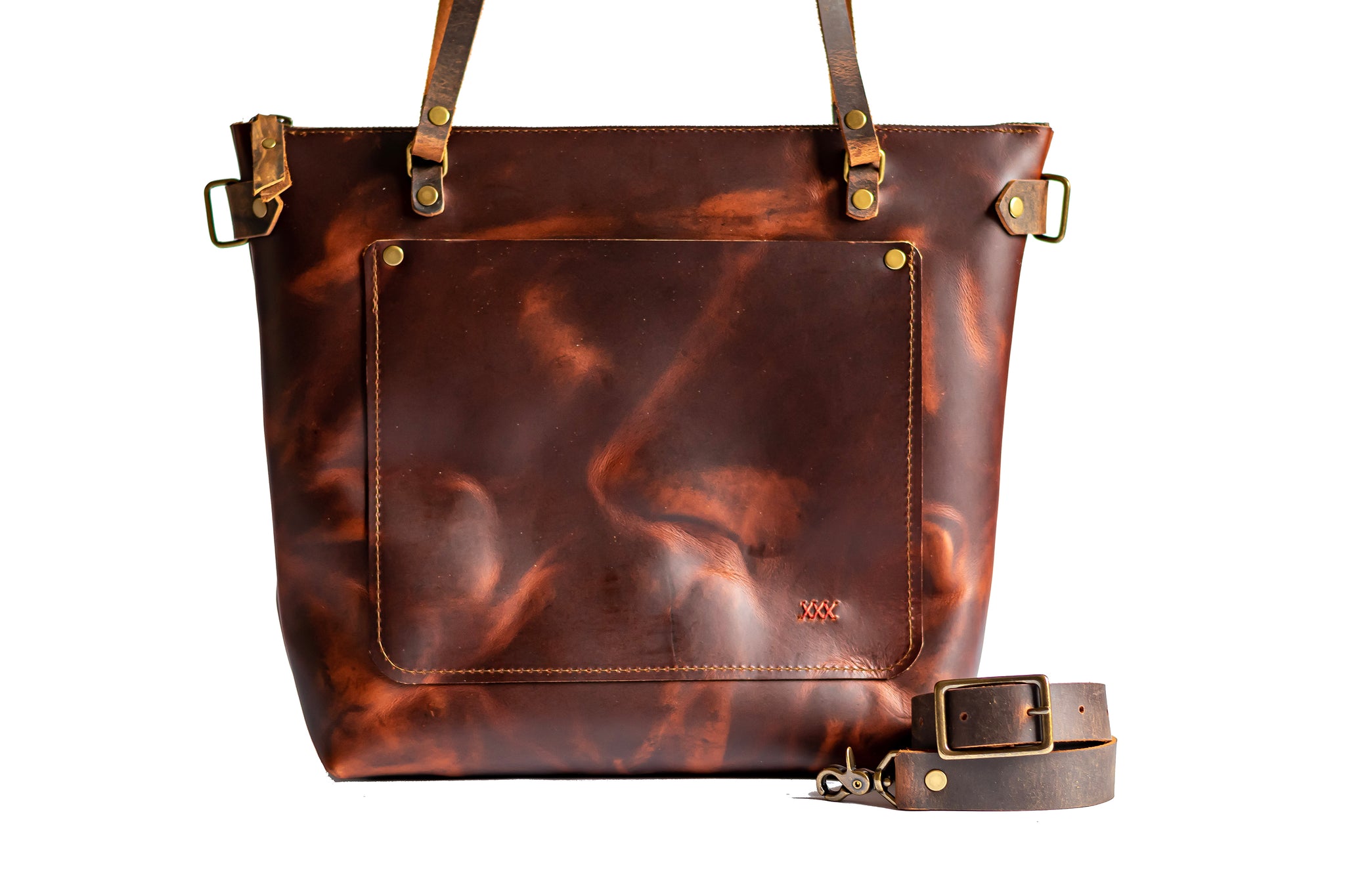Handmade Classic Leather Zipper Tote Bag | Medium
