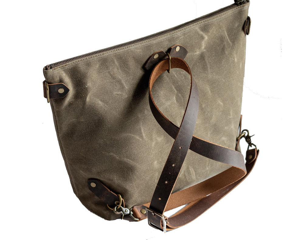 canvas leather backpack tote bag Handmade Waxed Canvas Convertible Backpack Tote Crossbody (Small