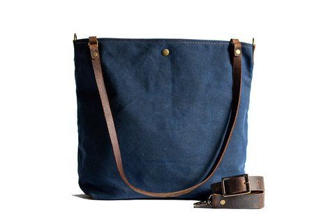  Handmade Waxed Canvas Tote Bag Lined Large,  - In Blue Handmade