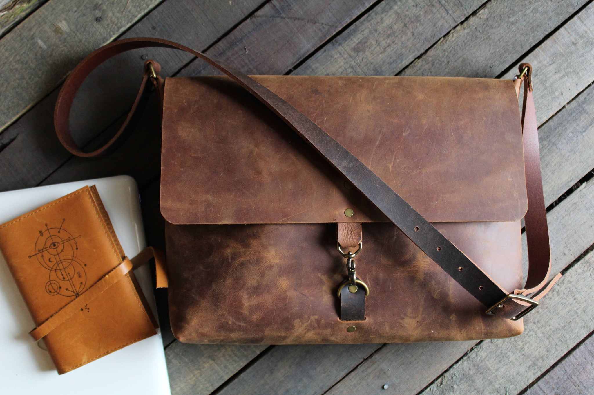 The Montana Leather Messenger Bag | Leather Laptop Bag | Leather Computer Bag | Made in USA | Large | Medium