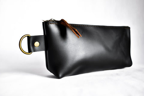  Handmade Leather Pencil Pouch Zipper Bag, Travel Gear - In Blue Handmade