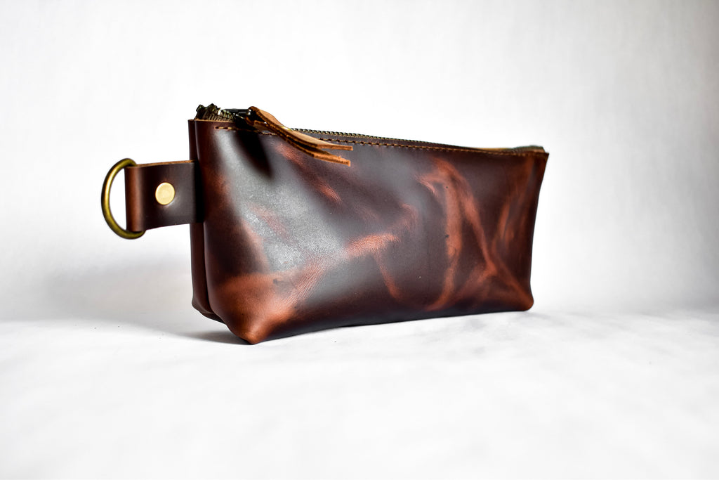  Handmade Leather Pencil Pouch Zipper Bag, Travel Gear - In Blue Handmade