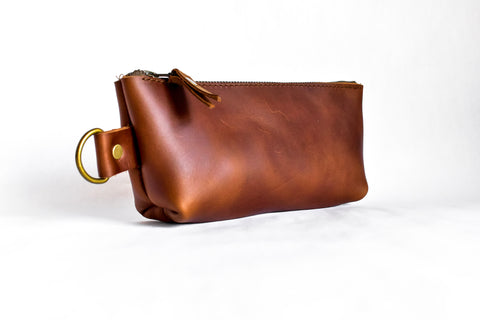  Handmade Leather Pencil Pouch Zipper Bag, Travel Gear - In Blue Handmade