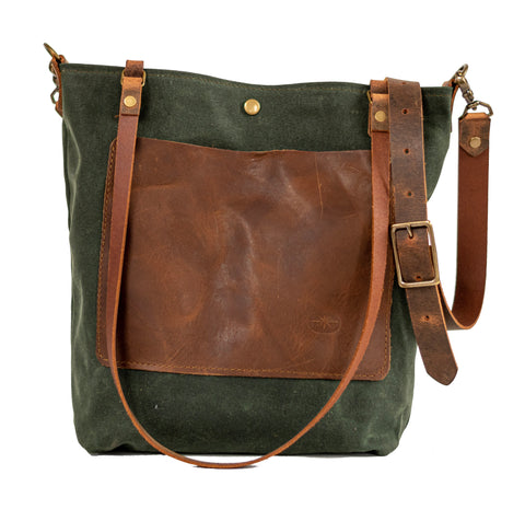 Waxed Canvas Bag | Tote Bag | Crossbody Bag | Large with Pocket