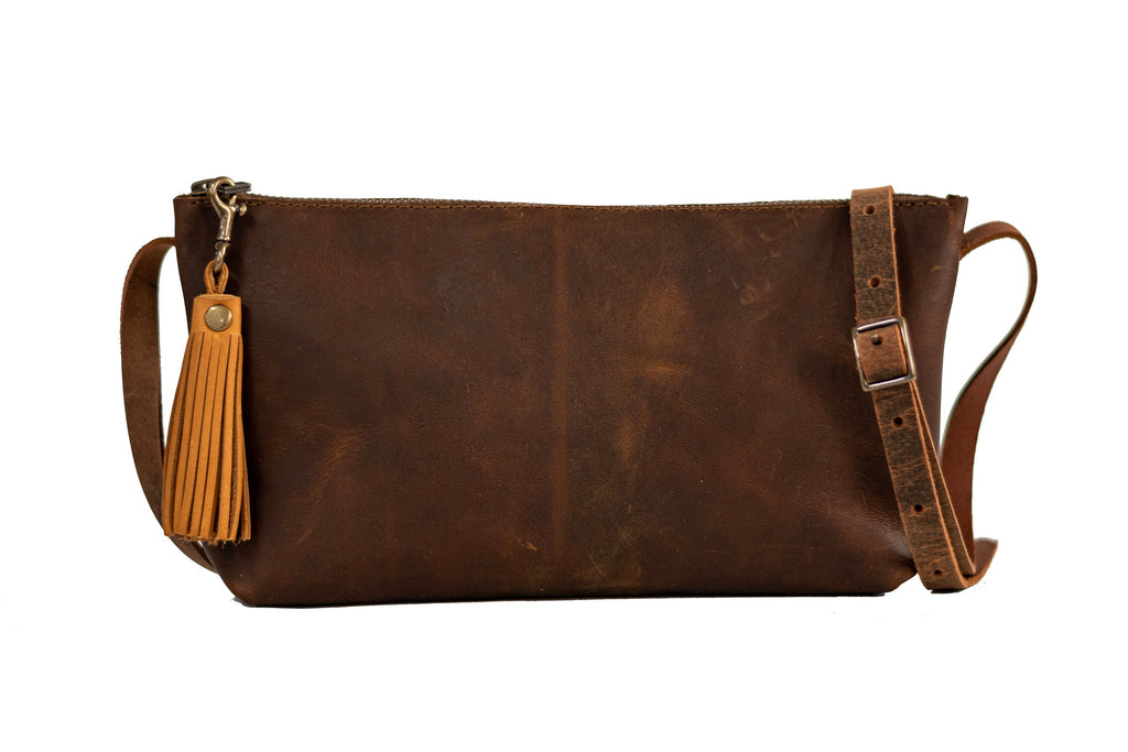 Leather Zipper Bag | Handmade Leather Purse | Tassel Handbag | Small