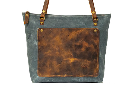 The Classic Waxed Canvas Bag | Tote Bag with Leather Pocket | Crossbody Bag | Small | Made in USA