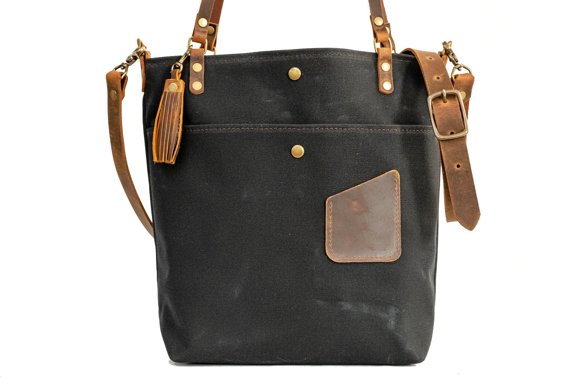 Waxed Canvas Tote Bag | Leather and Waxed Canvas Purse | Made in USA