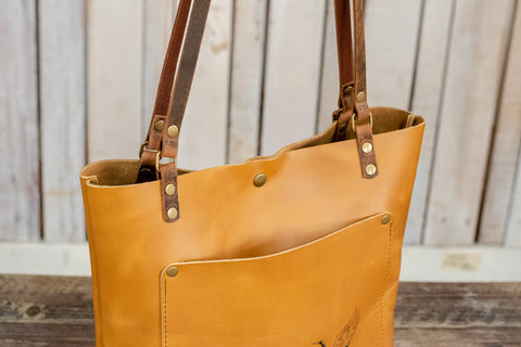 Weekly Limited Edition Leather Tote Bag | Leather Bag With Pocket | Leather Purse Crossbody | Made in USA |  Crane