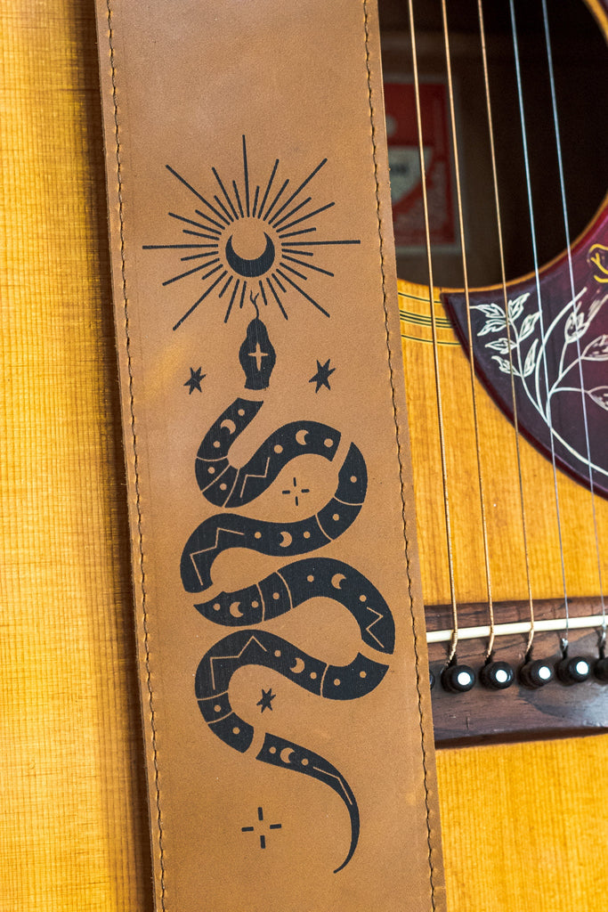 Personalized Leather Guitar Strap |  Handmade Banjo Strap  | Made in USA | Snake
