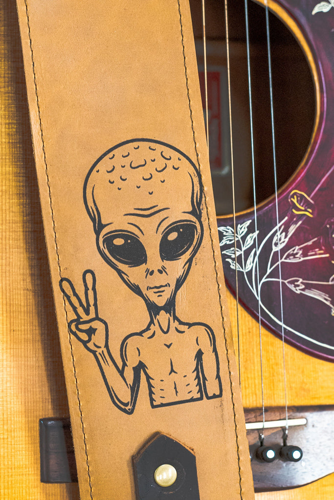 Personalized Leather Guitar Strap |  Handmade Banjo Strap  | Made in USA | Alien