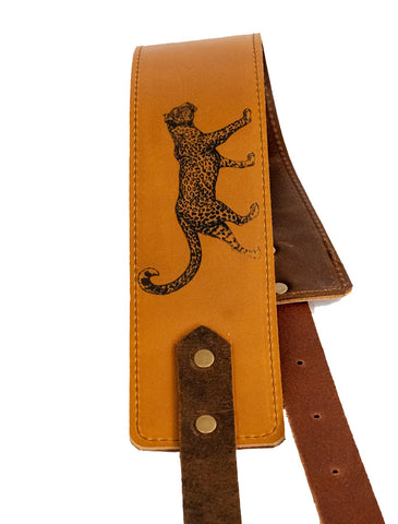 Personalized Leather Guitar Strap |  Handmade Banjo Strap  | Made in USA | Cheetah Leopard