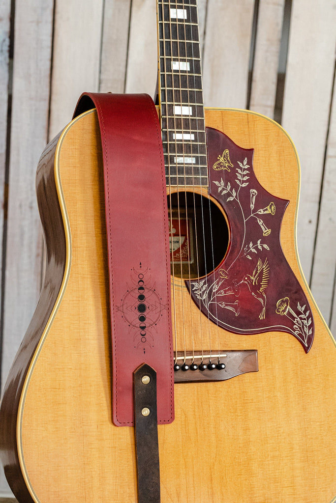 Personalized Leather Guitar Strap |  Handmade Banjo Strap  | Made in USA | Moon Phases
