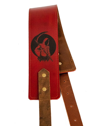 Personalized Leather Guitar Strap |  Handmade Banjo Strap  | Made in USA | Grim Reaper