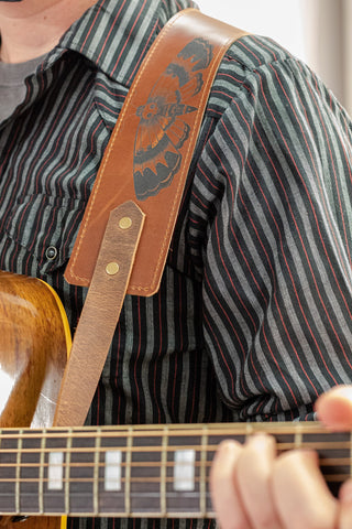 Personalized Leather Guitar Strap |  Handmade Banjo Strap  | Made in USA | Moth