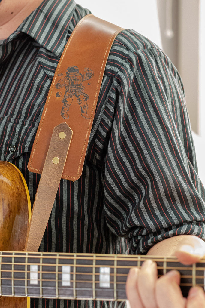 Personalized Leather Guitar Strap |  Handmade Banjo Strap  | Made in USA | Astronaut
