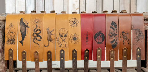 Personalized Leather Guitar Strap |  Handmade Banjo Strap  | Made in USA | Moon Phases
