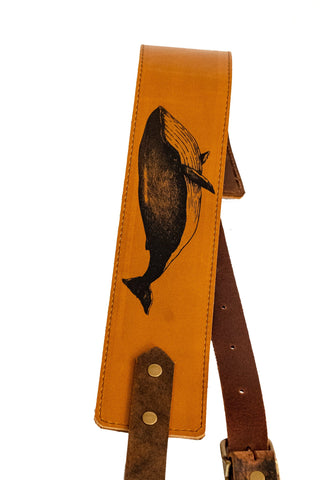 Personalized Leather Guitar Strap |  Handmade Banjo Strap  | Made in USA | Whale