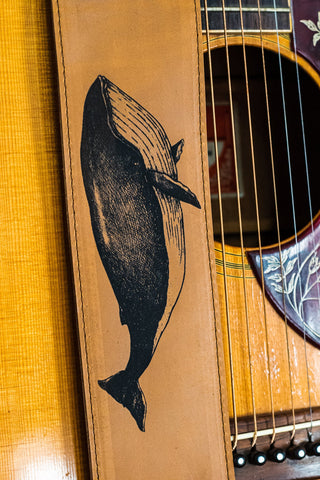 Personalized Leather Guitar Strap |  Handmade Banjo Strap  | Made in USA | Whale