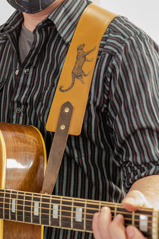 Personalized Leather Guitar Strap |  Handmade Banjo Strap  | Made in USA | Cheetah Leopard