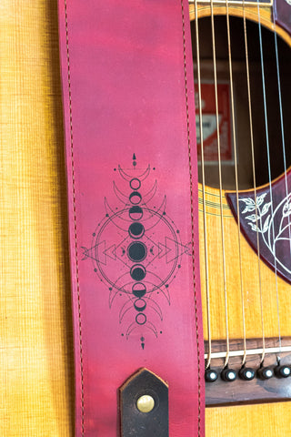 Personalized Leather Guitar Strap |  Handmade Banjo Strap  | Made in USA | Moon Phases