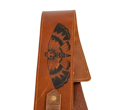 Personalized Leather Guitar Strap |  Handmade Banjo Strap  | Made in USA | Moth