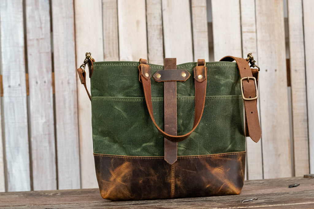 Waxed Canvas Tote | Canvas Tote Bag | Crossbody Bag | Large | Made in USA | The ML Leather and Waxed Canvas Tote