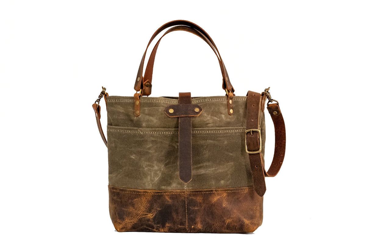 The ML Leather and Waxed Canvas Tote Medium Tote Made in USA Ext