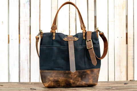 Waxed Canvas Tote | Canvas Tote Bag | Crossbody Bag | Large | Made in USA | The ML Leather and Waxed Canvas Tote