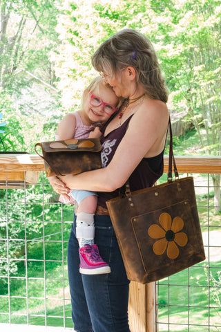 The Flower Power Leather Tote Bag | Limited Edition |  Handmade Purse |  Made in the USA | Leather Handbag | Personalized