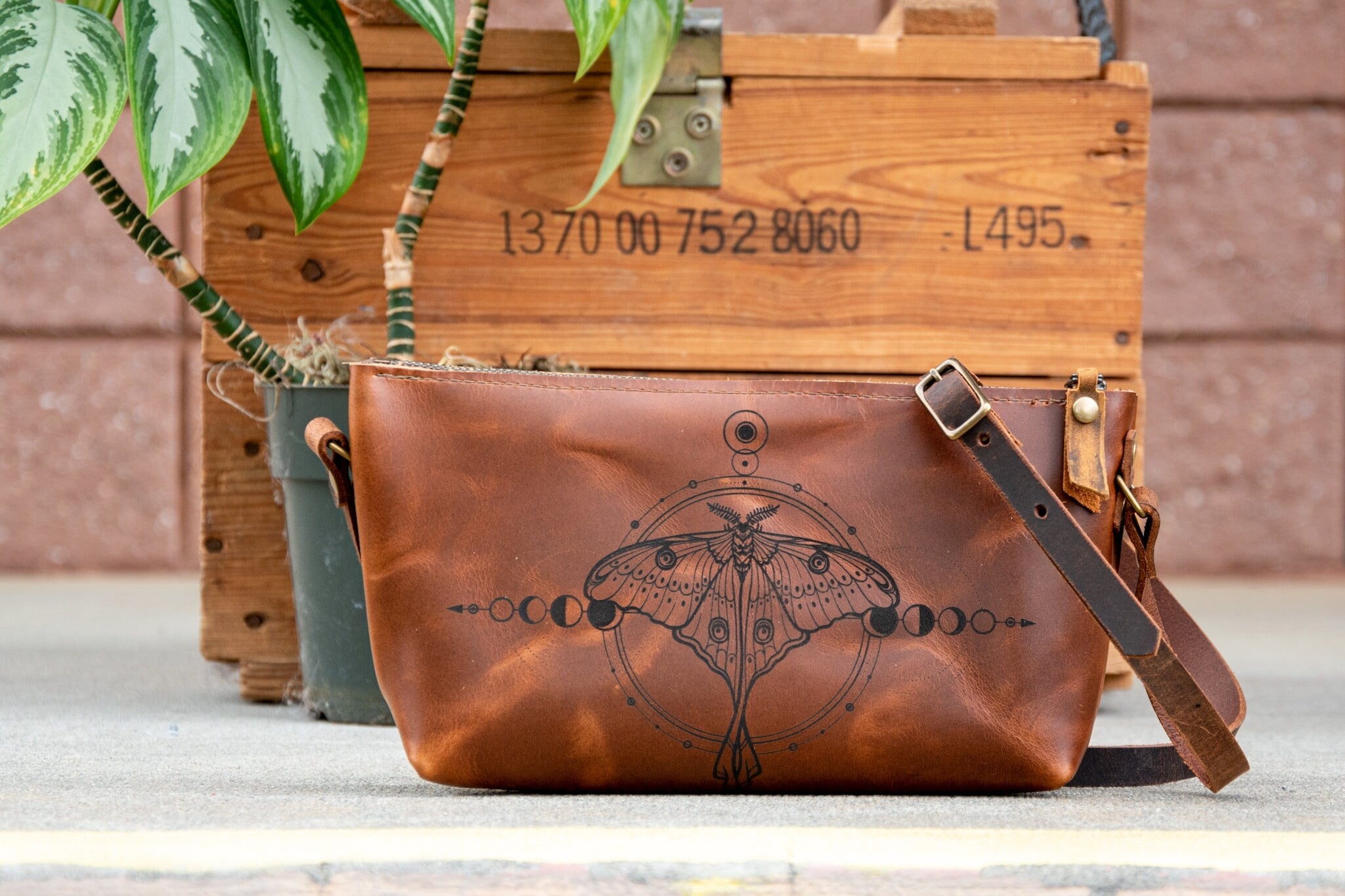 Leather Zipper Bag | Handmade Leather Purse | Crossbody Satchel | Small | Laser Image | Custom