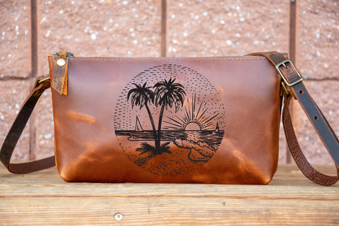 Small Leather Zipper Bag | Handmade Leather Purse |  Handmade Handbag | Crossbody Satchel | Made in USA | Laser Image | Custom | Series 3