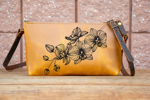 Small Leather Zipper Bag | Handmade Leather Purse |  Handmade Handbag | Crossbody Satchel | Made in USA | Laser Image | Custom | Series 4