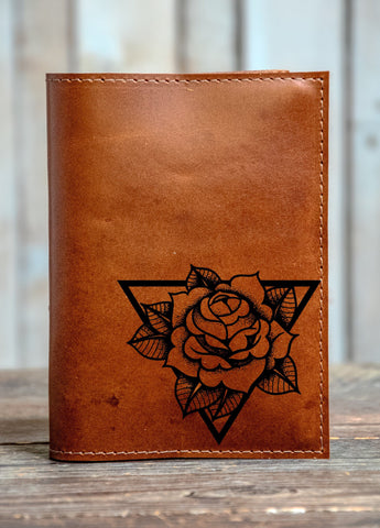 Handmade Leather Journal with rose personalized