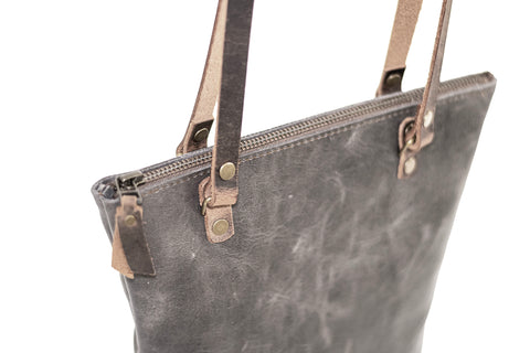 Classic Handmade Leather Tote Bag with Zipper | Small | Made in USA