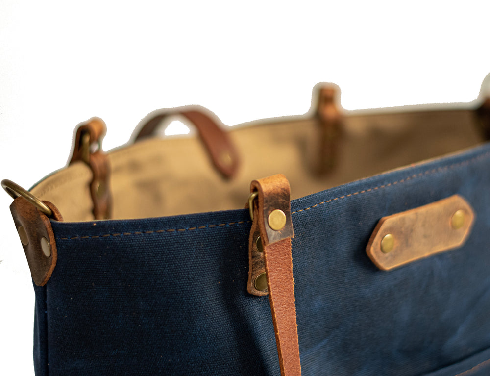 Handmade Waxed Canvas Deluxe Market Tote | Large | Crossbody +